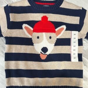 Cat & Jack Navy and Tan Striped Sweater with Dog Design